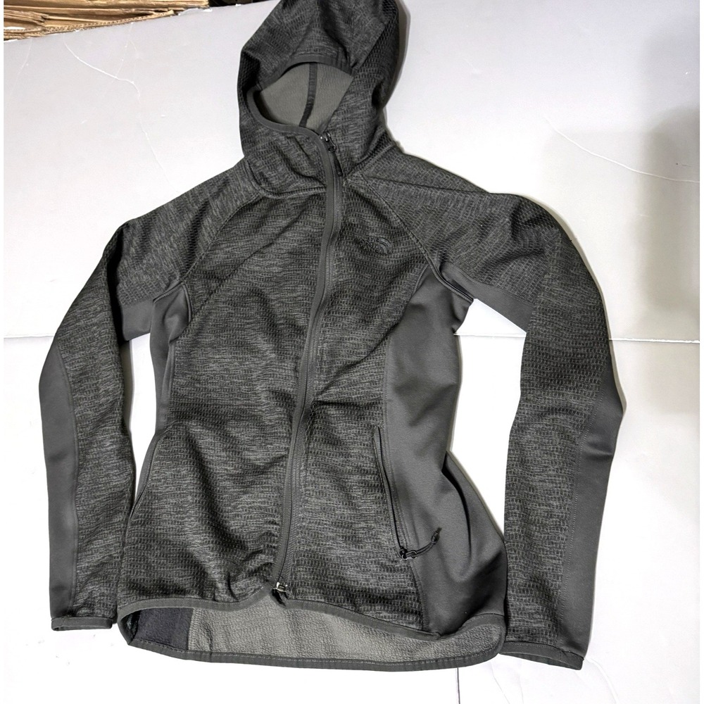 The North Face Jacket Hoodie Womens S Small Dark Gray Full Zip Fleece Pockets